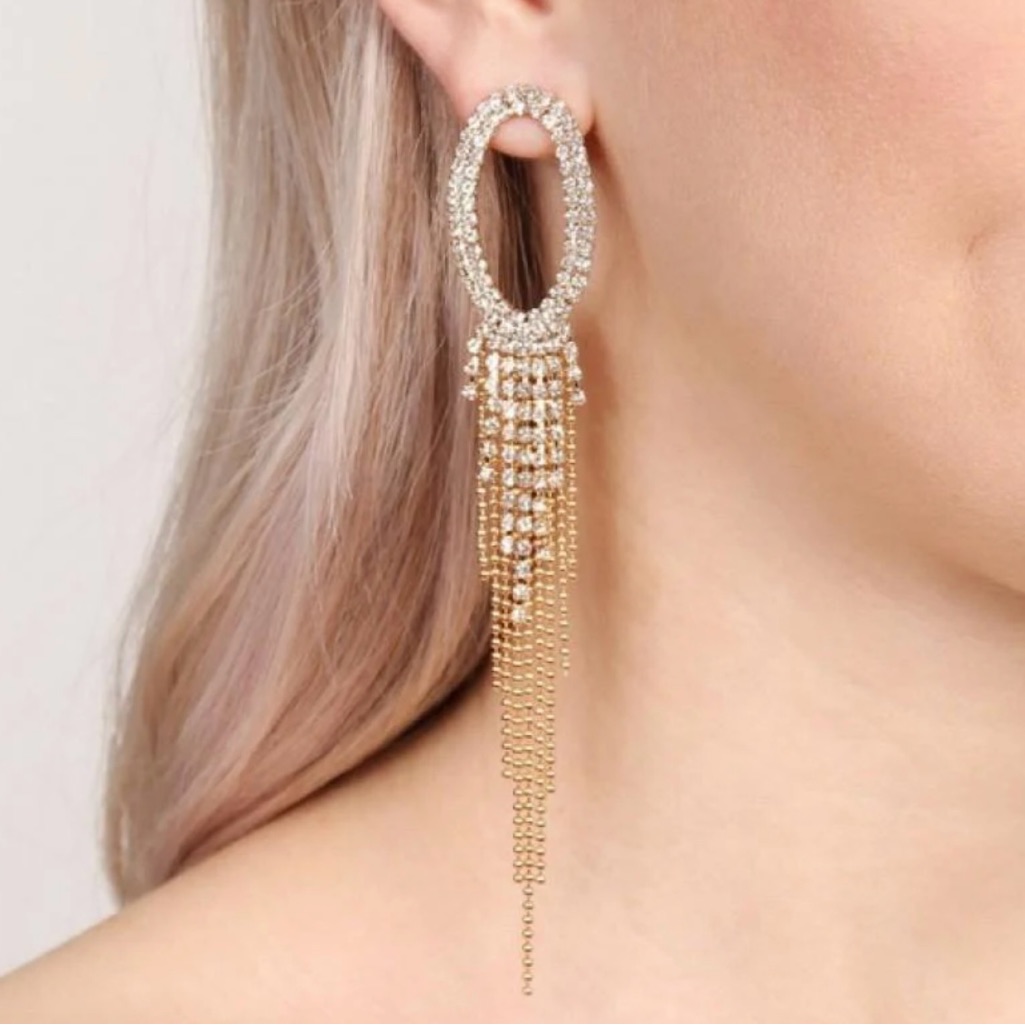 Sparkling Gold And Silver Chain Earrings